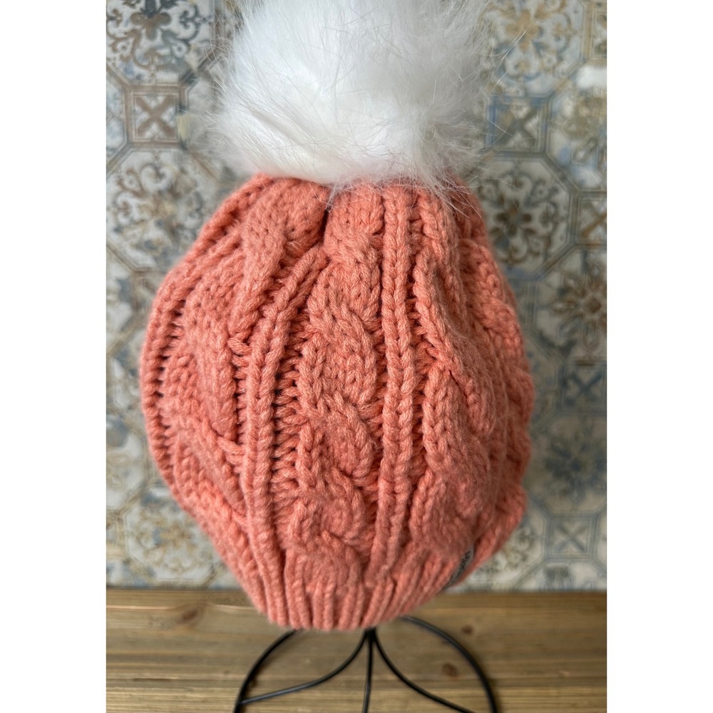 Hurley Beanie Cable Knit Pom Pom Womens One Size Coral Pink